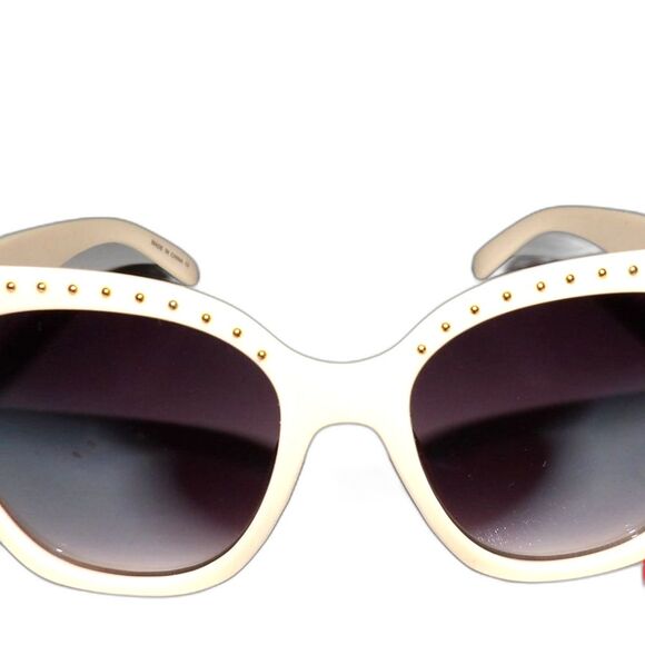 Retro Look Classic Cat Eye Sunglass UV400 New Beaded Off White - Picture 1 of 6
